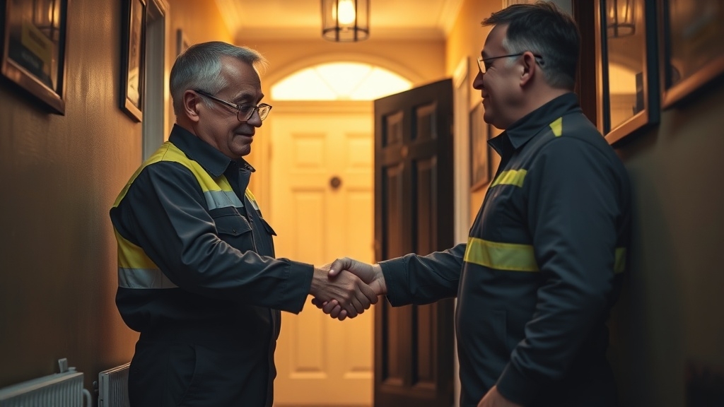 Engineer shaking hands with a Chessington homeowner after locating their leak